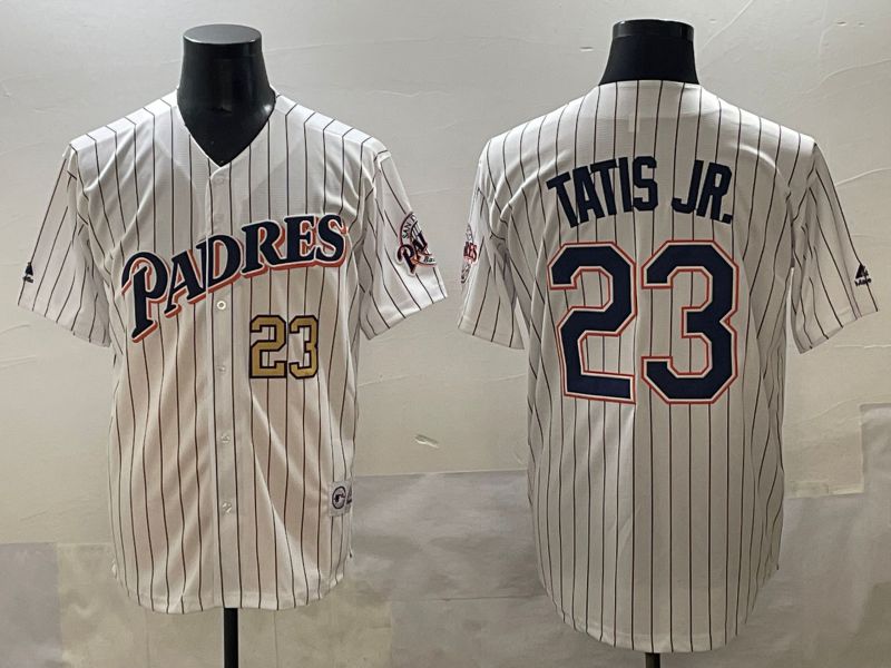 Men 2025 San Diego Padres #23 Tatis jr White Stripe Throwback Game Nike MLB Jersey style 4->san diego padres->MLB Jersey
